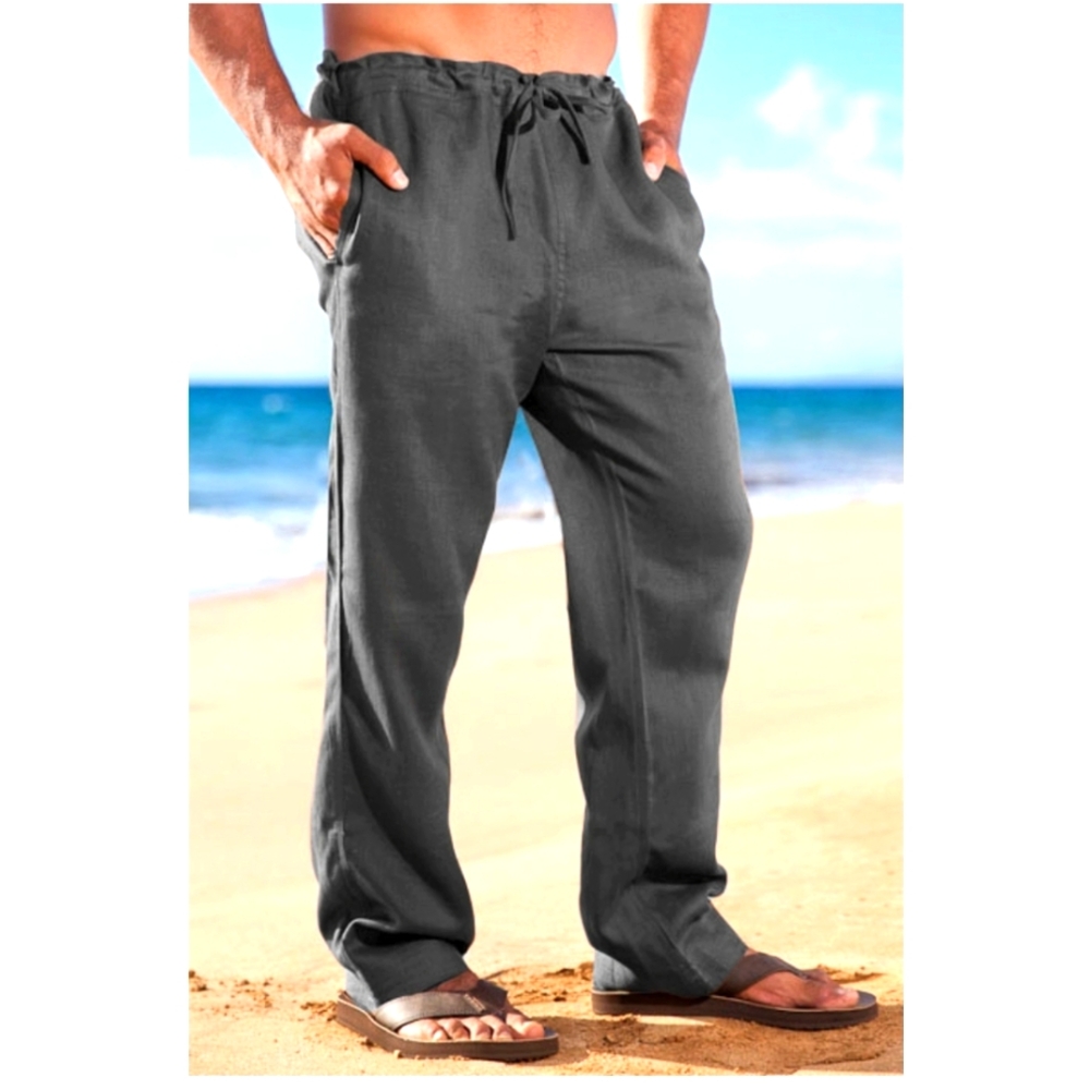    Men's Linen Slate Gray Riviera Pant Drawstring Beach Dress Pants